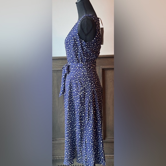 NY collection navy polkadot belted dress size small petite. NWT. - Picture 5 of 8